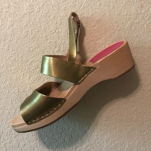 Metallic Gold Swedish Hasbeens Clog Sandals